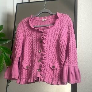 J. Jill Pink Ruffle Knit Cardigan